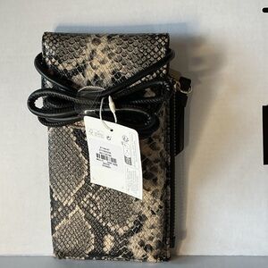 Snake Print Phone Crossbody Wallet Black Card Holder Purse NWT